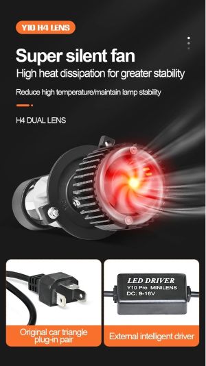 2 x LED Y10 H4 200% 50W 6400LM  6000K 360° Canbus with Lens Headlights Bulbs Lamp Car Truck Lorry Lights Vehicle Hi/Low Beam 12V 24V 