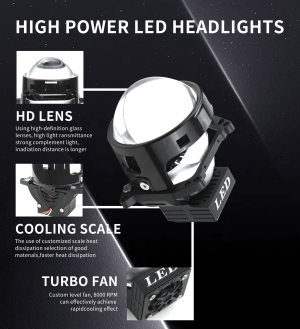 2x Bi-LED Projektor Strålkastare 3inch Linser 120W 8000lm 12V – Vit – Universella LED-bilstrålkastare med Helljus & Halvljus, +500 % Ljusstyrka, Enkel Installation