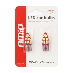 2 x T10 W5W Canbus 3014 24SMD 12V Canbus Error Free Alb 5600K Lampa Becuri AMIO Lumini 