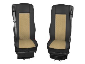 2x Sitzbezüge für DAF XF 106 2015-2021 LKW Beige Schwarz Leder