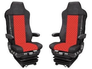 2x Sitzbezüge für IVECO STRALIS HI-WAY 2005-2019 LKW Rot Schwarz Leder