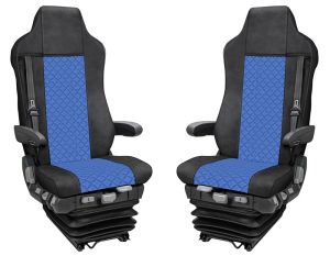 2x Sitzbezüge für IVECO STRALIS HI-WAY 2005-2019 LKW Blau Schwarz Leder