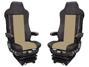 2x Sitzbezüge für IVECO STRALIS HI-WAY 2005-2019 LKW Beige Schwarz Leder
