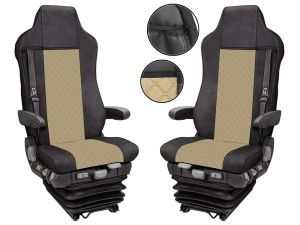 2x Sitzbezüge für IVECO STRALIS HI-WAY 2005-2019 LKW Beige Schwarz Leder