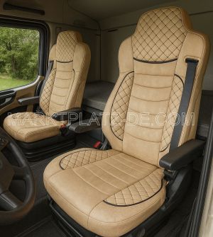 2 x Huse Scaune pentru Mercedes Actros Arocs MP4 MP5 2015-2025 Camioane Bej Piele Textile 