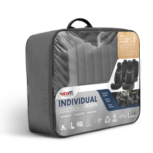 Sitzbezüge Komplettset für Autos Premium Öko-Leder und Textil mit blauen Ziernähten Lux Otom Schwarz Grau INDIVIDUAL Design