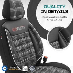 Sitzbezüge Komplettset für Autos Premium Öko-Leder und Textil Lux Otom Schwarz GTI SPORTS Design Weiß Schwary Grau