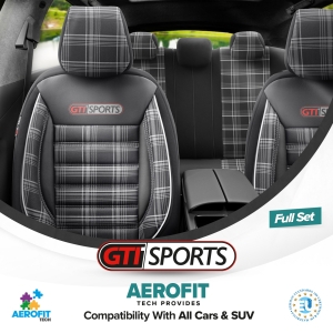 Sitzbezüge Komplettset für Autos Premium Öko-Leder und Textil Lux Otom Schwarz GTI SPORTS Design Weiß Schwary Grau
