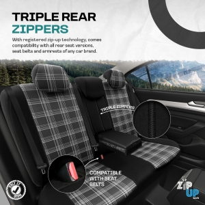 Sitzbezüge Komplettset für Autos Premium Öko-Leder und Textil Lux Otom Schwarz GTI SPORTS Design Weiß Schwary Grau