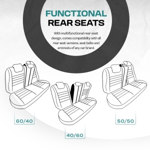 Sitzbezüge Komplettset für Autos Premium Öko-Leder und Textil Lux Otom Schwarz GTI SPORTS Design Weiß Schwary Grau