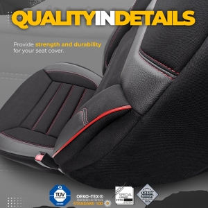 Sitzbezüge Komplettset für Autos Premium Öko-Leder und Textil mit Rot Ziernähten Lux Otom Schwarz INDIVIDUAL Design