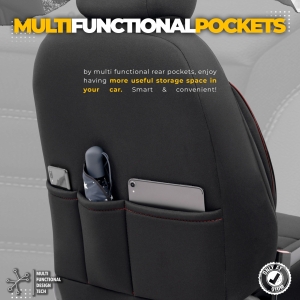 Sitzbezüge Komplettset für Autos Premium Öko-Leder und Textil mit Rot Ziernähten Lux Otom Schwarz INDIVIDUAL Design