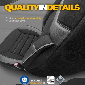 Sitzbezüge Komplettset für Autos Premium Öko-Leder und Textil mit Rot Ziernähten Lux Otom Schwarz INDIVIDUAL Design