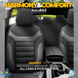 Sitzbezüge Komplettset für Autos Premium Öko-Leder und Textil mit Rot Ziernähten Lux Otom Schwarz INDIVIDUAL Design