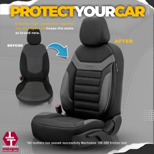 Sitzbezüge Komplettset für Autos Premium Öko-Leder und Textil mit Rot Ziernähten Lux Otom Schwarz INDIVIDUAL Design