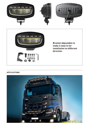 LED 12V/24V, 60W, 3500 lm White/Orange DRL Lamp Flash Warning Safety Strobe Auto SUV E-mark, IP67/69K