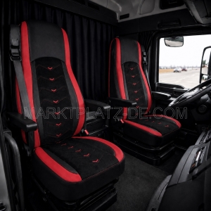 2x Huse Scaune pentru DAF XF 106 2015-2021 Camioane Negru Rosu Piele Alcantara