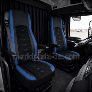 2x Seat covers for DAF XF 106 2015-2021 Truck Black Blue Leather Alcantara