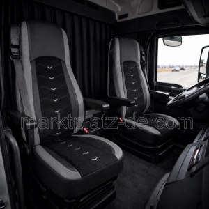 2x Setetrekk til DAF XF 106 2015-2021 Lastebil Svart Gra Lær Alcantara
