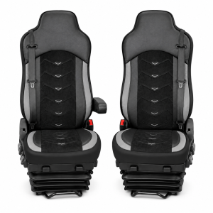2x Bilklädsel för IVECO STRALIS HI-WAY 2005-2019 Lasbil Svart Gra Läder Alcantara