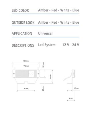 2 x 2 LED Feux cote indicateur camion,remorque 12/24v orange,e-marqué
