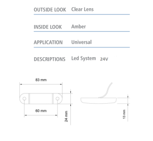 Sidomarkeringsljus 9 LED 24v bärnsten