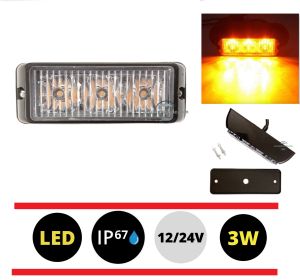 3 LED 12v 24v Warnleuchte Notfall Frontblitzer Blitzlicht Strobe Licht Amber Lkw Auto