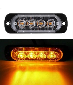 4 LED Warnleuchte Notfall Frontblitzer Blitzlicht Schlank Licht Amber 12v 24v