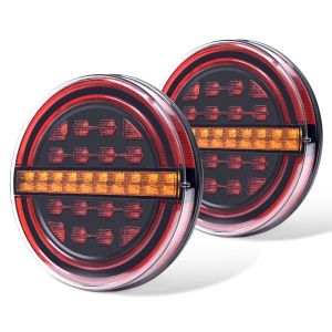 2 x Led Anhänger Lkw Pkw Rund Neon Rückleuchten Dynamic 139mm 12V 24V
