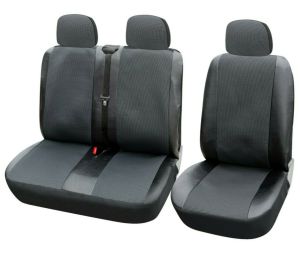 2+1 Universal Sitzbezüge für Kleinbus Lieferwagen Van Schwarz Leder Textil