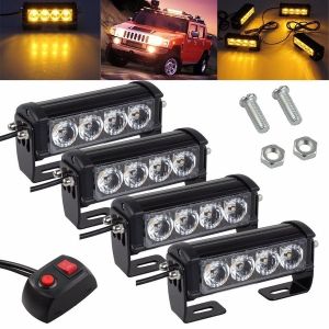 4 x 4 LED 12v 24v Warnleuchten Notfall Frontblitzer Blitzlicht Strobe Leuchten Orange Lkw Pkw