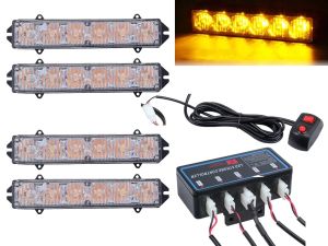 4 x 6 LED 12v Warnleuchten Notfall Frontblitzer Blitzlicht 20 Modi Orange Lkw Pkw