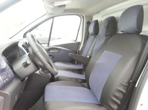 2+1 Sitzbezüge für RENAULT TRAFIC 2014+ Van Schwarz Dunkelgrau Textil