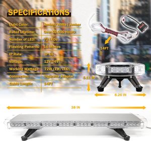 72 LED 96.5cm BAR Blitzlicht Warnleuchte Notfall Strobe Leuchten 72W 12V 24V 15 Blinkmodi